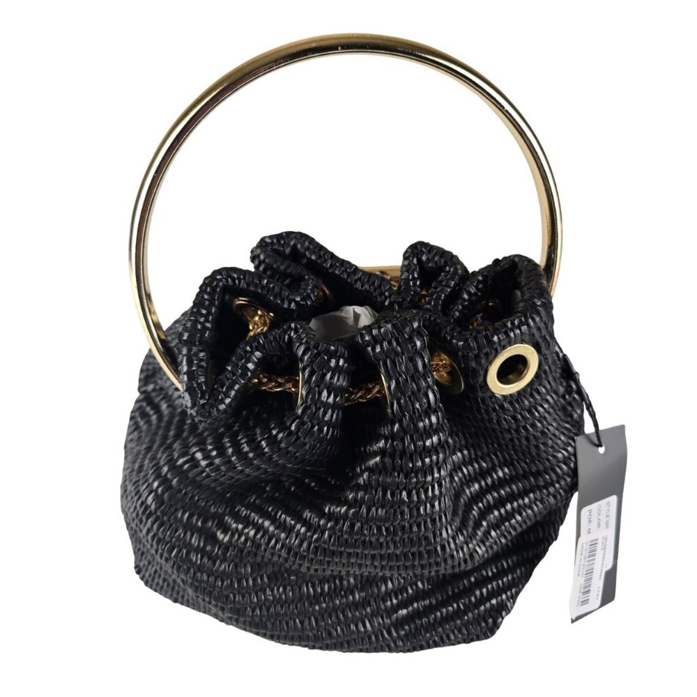 Liliana Raffino Bucket Drawstring Bag Black Mesh Gold Hardware Crossbody - Picture 2 of 5